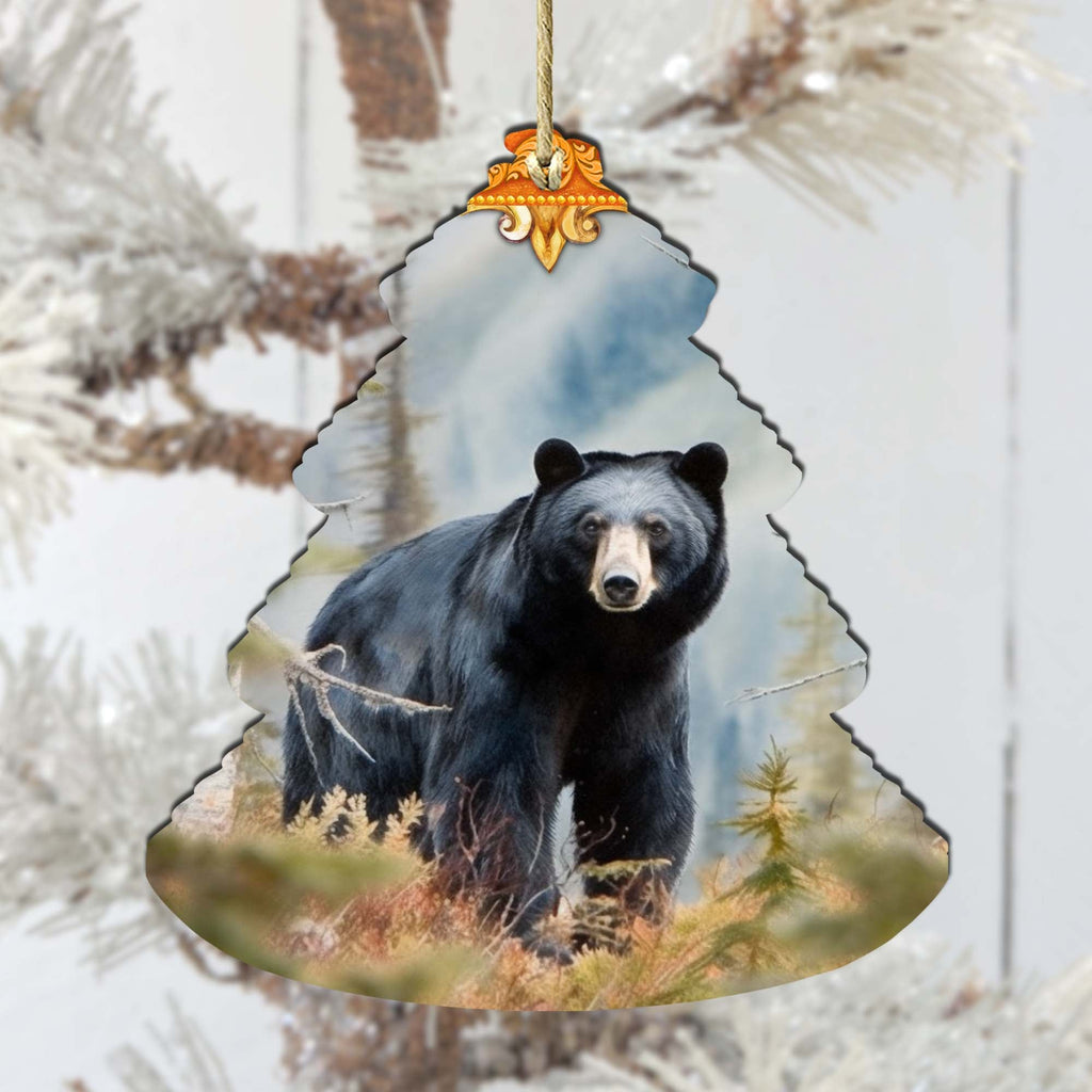 Alaskan Black Bear Tree Wooden Ornaments by G.Debrekht - Wildlife Holiday Decor - 870008