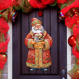 Yuletide Pets with Santa Holiday Door Decor by G. Debrekht - Christmas Santa Snowman Decor - 8691406H