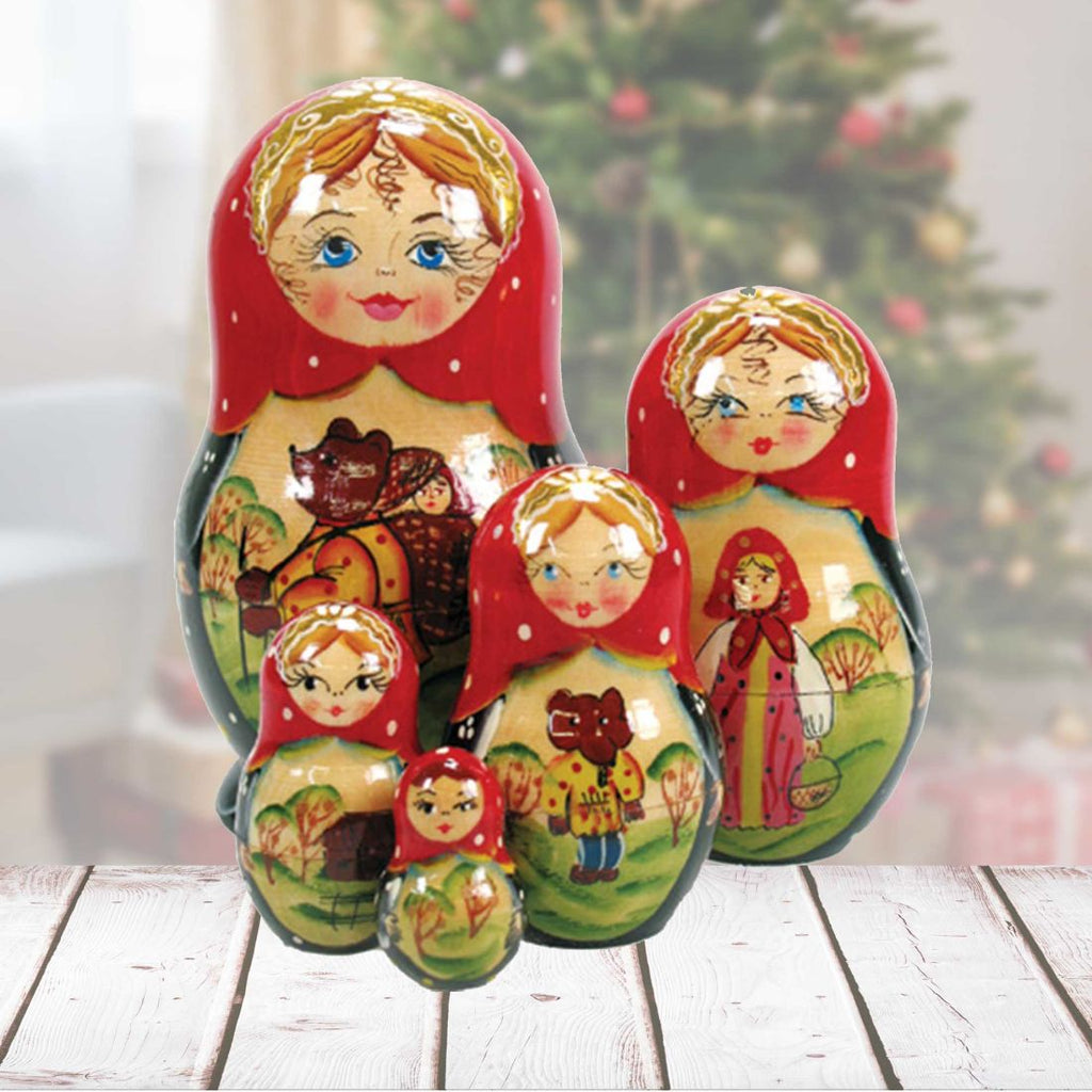 Bear Tale Matreshka Nesting Hand-Painted Dolls Set of 5 by G. DeBrekht - Wildlife Holiday Decor - 120055