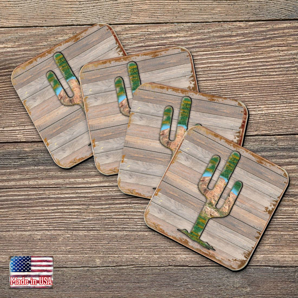 Cactus Wooden Cork Coasters Gift Set of 4 by Nature Wonders - Nature Wildlife Decor - 8199416C-S4