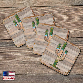 Cactus Wooden Cork Coasters Gift Set of 4 by Nature Wonders - Nature Wildlife Decor - 8199416C-S4