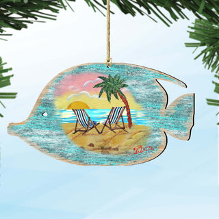 Rustic Tropical Fish Wooden Ornaments by G. DeBrekht - Coastal Holiday Decor - 8198527-2