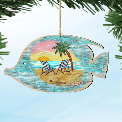Rustic Tropical Fish Wooden Ornaments by G. DeBrekht - Coastal Holiday Decor - 8198527-2