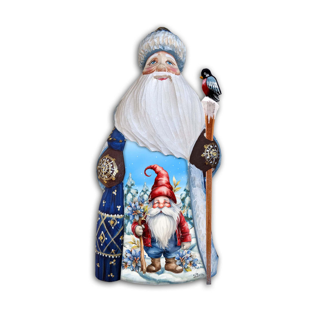 Flower Gnome Santa Hand-Painted WOODCARVED Masterpiece Figurine by G. DeBrekht - Christmas Decor - 8215951