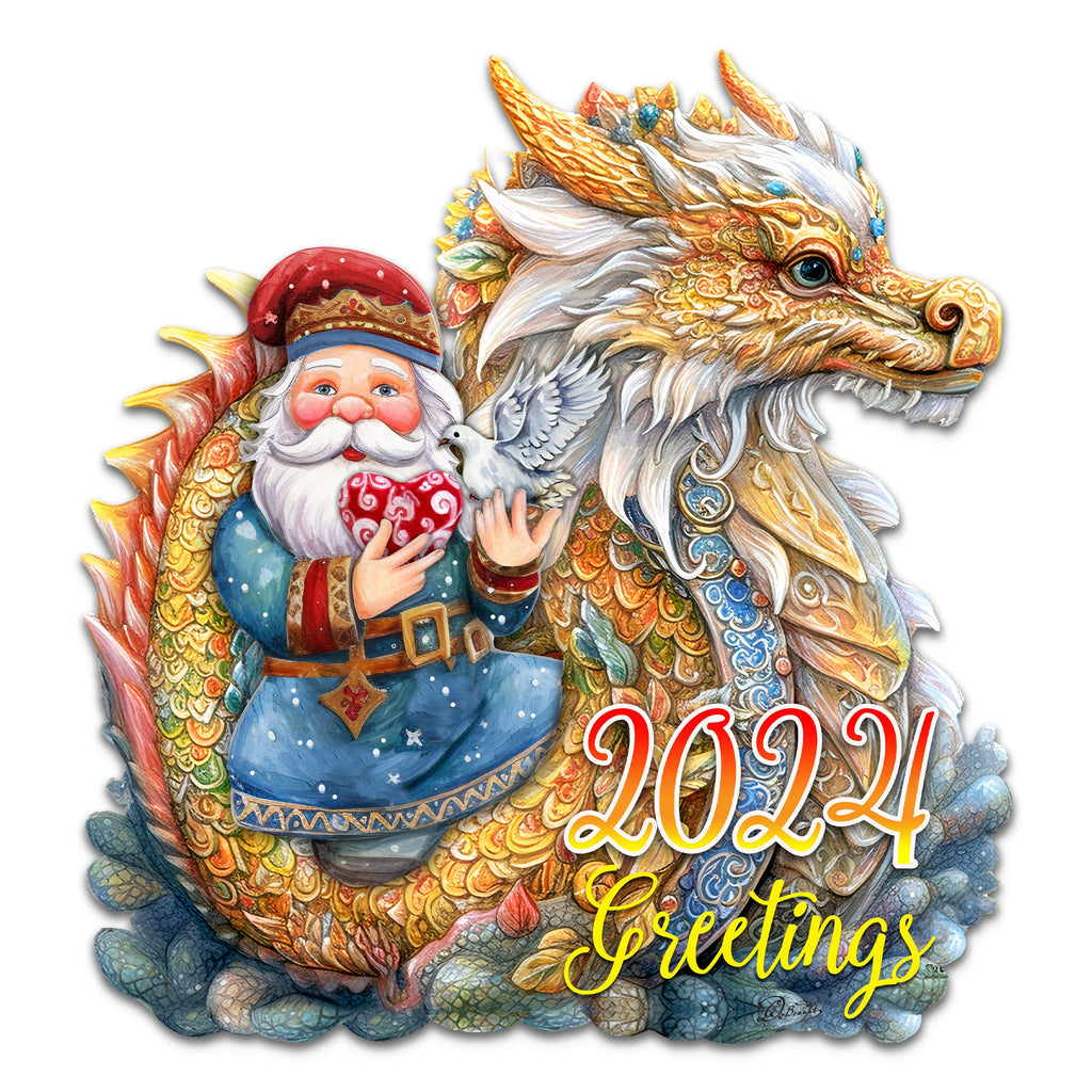 2024 Dated Santa with Dragon Holiday Door Decor by G. Debrekht - Christmas Santa Snowman Decor - 8611088H
