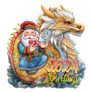 2024 Dated Santa with Dragon Holiday Door Decor by G. Debrekht - Christmas Santa Snowman Decor - 8611088H