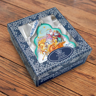 Sleigh Ride Tree Glass Ornament by G. DeBrekht - Christmas Santa Snowman Decor - 762-018