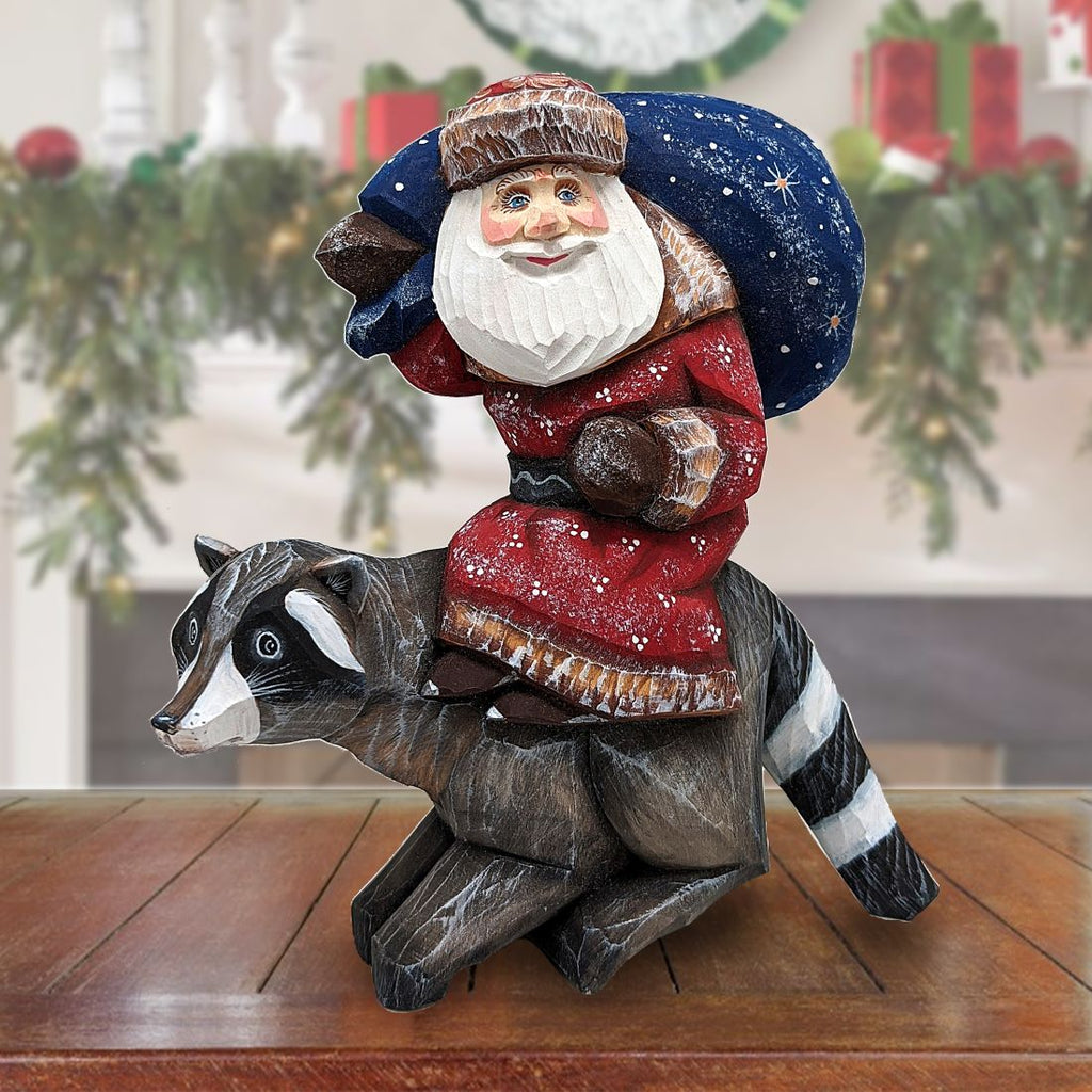 Raccoon Santa Hand-Painted WOODCARVED Masterpiece by G. DeBrekht - Wildlife Holiday Decor - 820025 *** PRE-ORDER - Handmade Just for You! ***