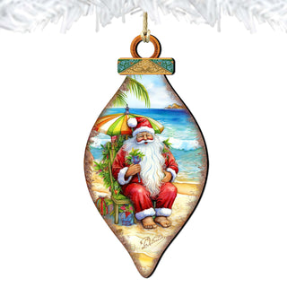 Santa on the Beach Decorations Santa's Beach Break Wooden Ornaments by G.Debrekht Coastal Holiday Decor - 8688182