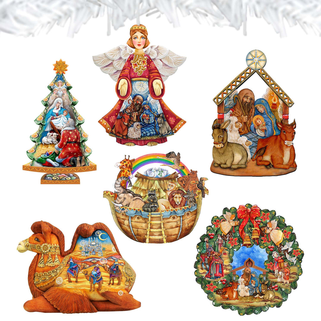 Nativity Clip-On Eco Wood Decorative Ornaments Set of 6 by G. Debrekht - Nativity Holiday Decor - 8090133C-S6