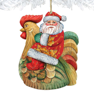 Santa Rooster Wooden Ornaments by G. DeBrekht - Christmas Santa Snowman Decor - 8111340