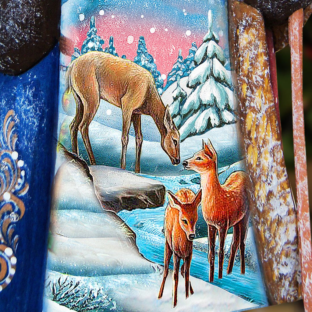 Santa Deer Crossing Santa Hand-Painted WOODCARVED Masterpiece by G. DeBrekht - Wildlife Holiday Decor - 8215947