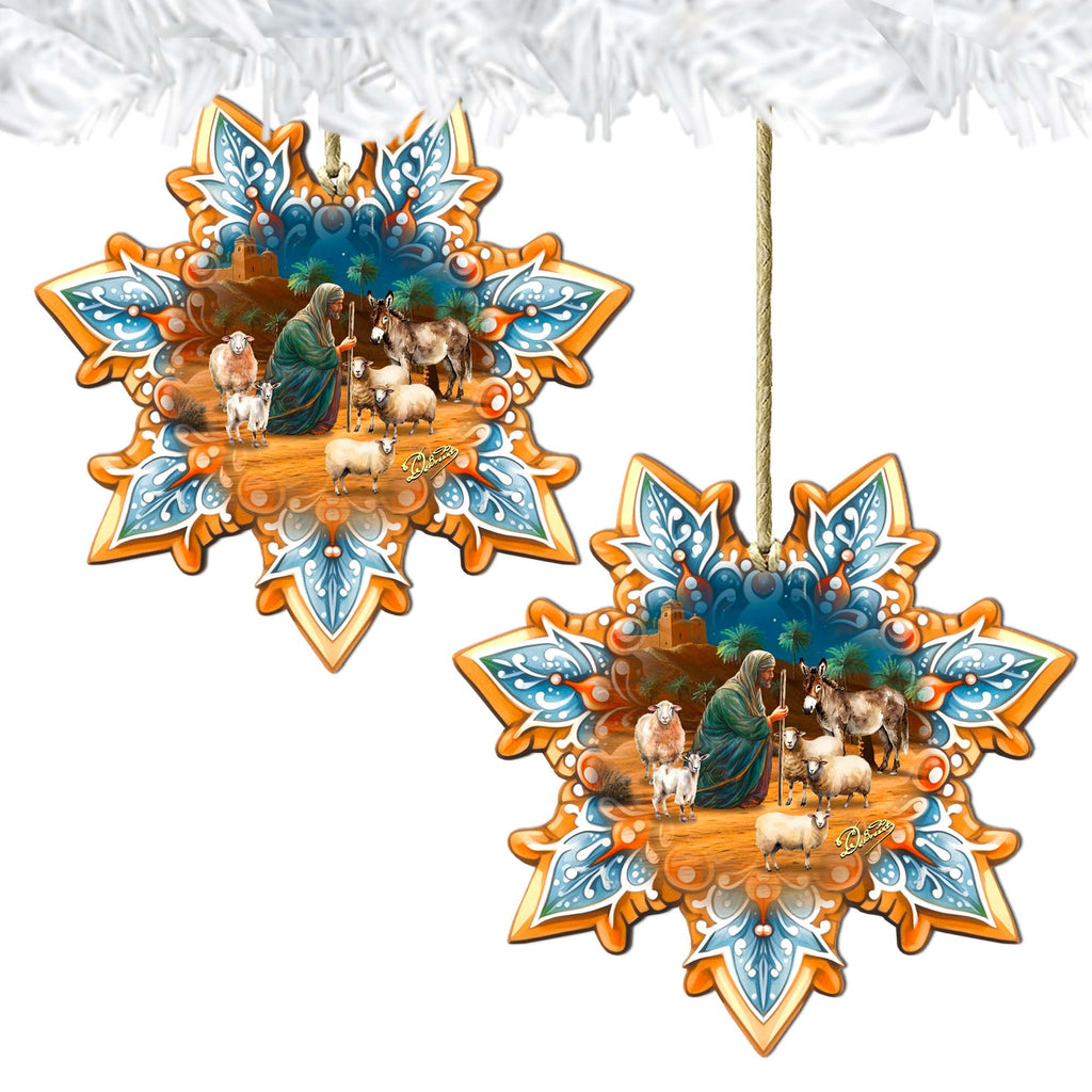 Joseph with Animals Snowflake Wooden Ornaments by G. Debrekht - Nativity Holiday Decor - 8688437