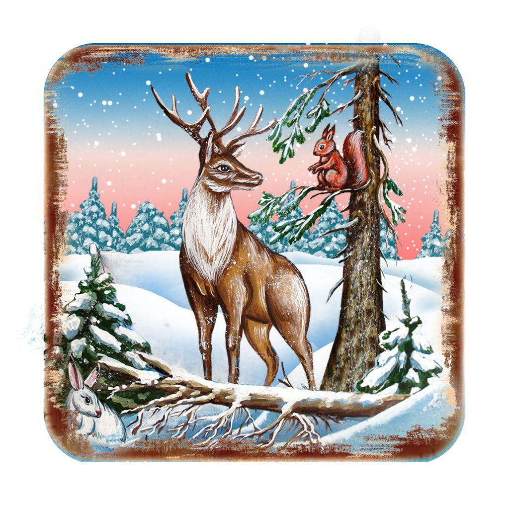 Deer Wooden Cork Coasters Gift Set of 4 by Nature Wonders - Nature Wildlife Decor - 95379C-S4