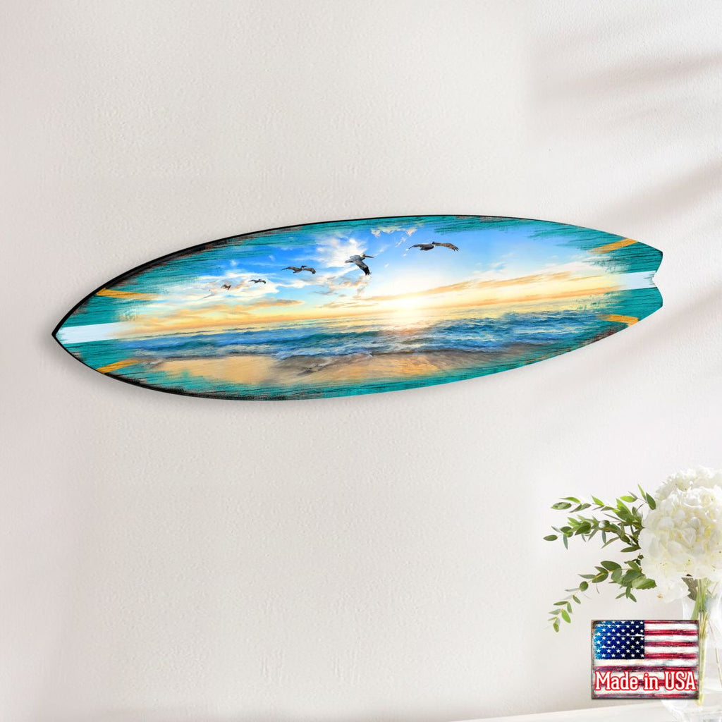 Sunset Surfboard Coastal Door Art by G. DeBrekht - Coastal Sea-Life Decor - 8490103HS
