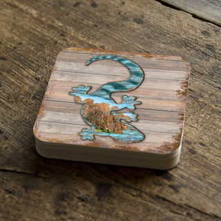 Gecko Wooden Cork Coasters Gift Set of 4 by Nature Wonders - Nature Wildlife Decor - 8199434C-S4