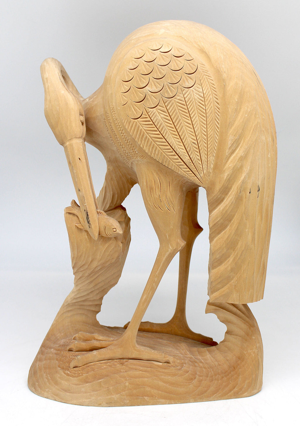 One-of-a-Kind Heron with Fish Wood Carved Figurine 11