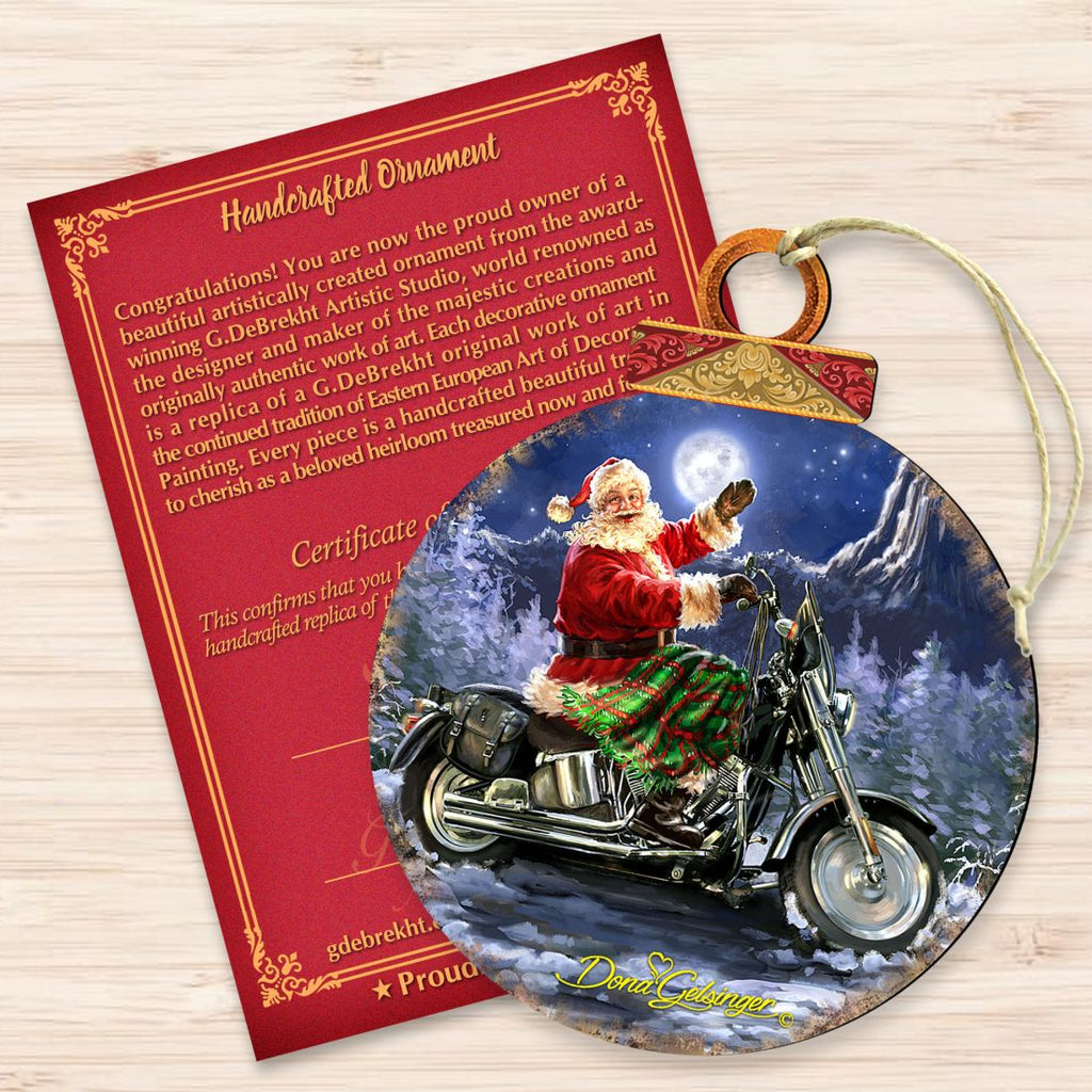 Santa Motorcycle Rider Wooden Ornaments by Gelsinger - Christmas Santa Snowman Decor - 8021029-1553