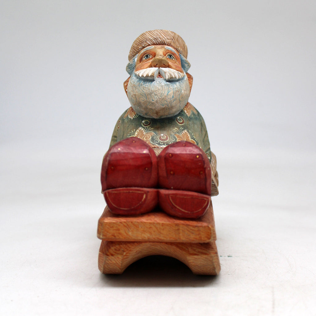 One-of-a-Kind Santa on Sleigh WOODCARVED Figurine 55x45x3 by G. Debrekht Handcrafted and Hand-Painted Collectible
