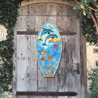 Sea Creatures Surfing Board Door Decor by G. DeBrekht - Coastal Holiday Decor - 8198522-3H