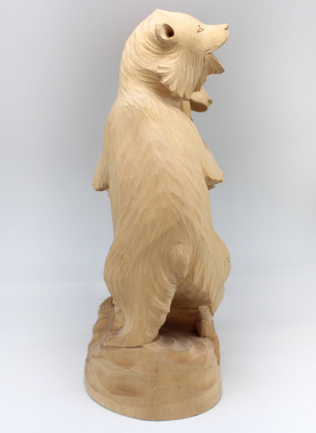 One-of-a-Kind Two Little Bears with Fish Wood Carved Figurine 11.5