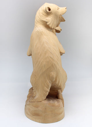 One-of-a-Kind Two Little Bears with Fish Wood Carved Figurine 11.5