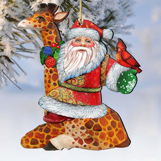 Santa On Giraffe Wooden Ornaments by G. DeBrekht - Christmas Santa Snowman Decor - 8111360