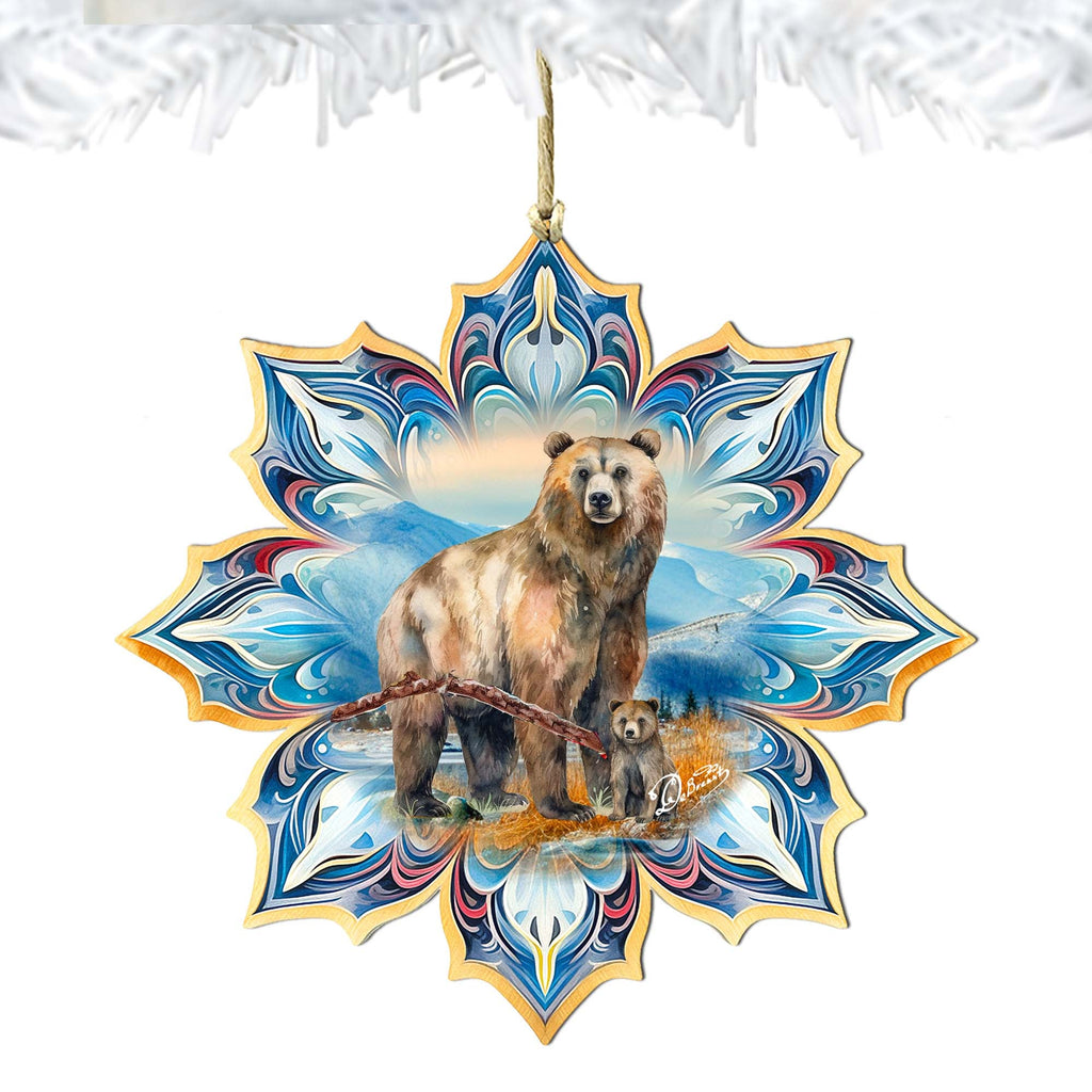 Brown Bear Snowflake Large Wooden Ornament by G. Debrekht - Nature Wildlife Decor - 8688409M