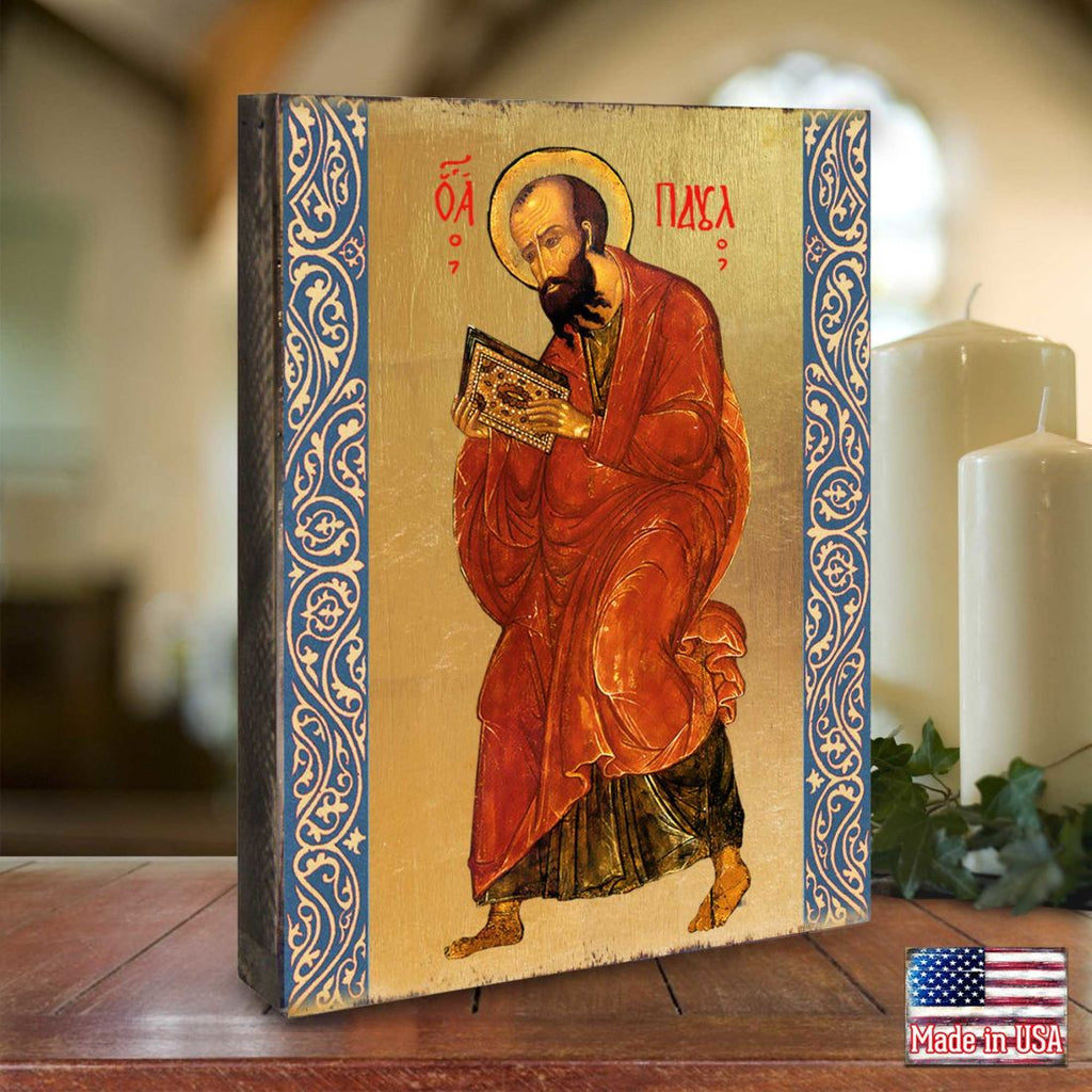 Saint Paul Wooden Gold Plated Religious Christian Sacred Icon - Inspirational Icon Decor - 85035