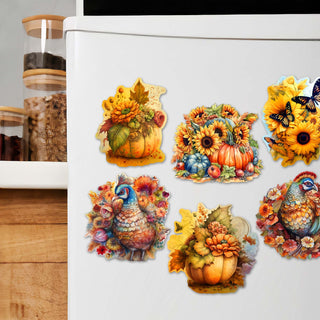 Happy Thanksgiving Decorative Eco Wood Magnets Set of 6 by G. Debrekht - Thanksgiving Decor - 8090018G-S6