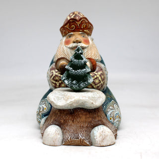 One-of-a-Kind - Forest Gifts Santa WOODCARVED Figurine 5.5x4x5 by G.DeBrekht - Unique Handcarved and Hand-Painted Collectible
