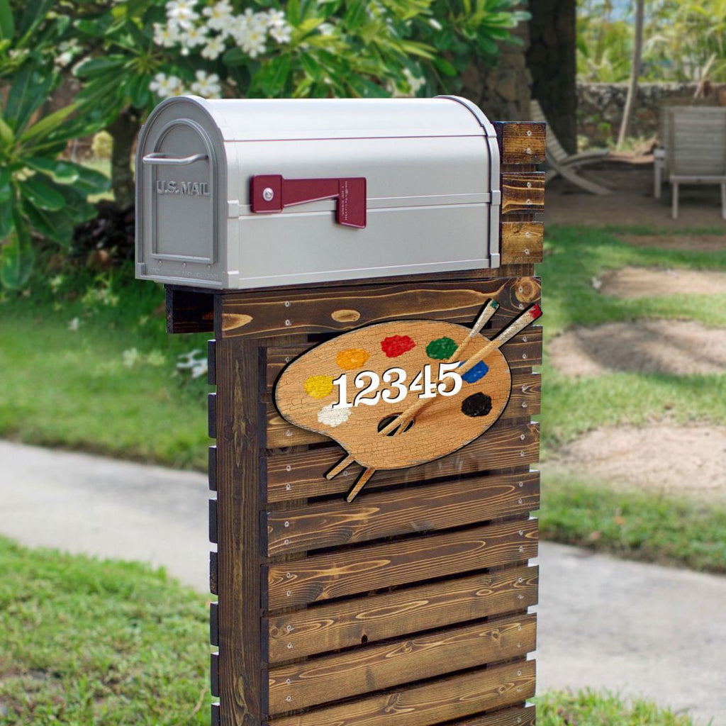 Paint Pallet Wooden Personalized House Number Sign by G. Debrekht - Love Family Kids Decor - Handcrafted Wooden Handcrafted Wooden Address Sign - MA98447