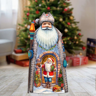Santa's Silent Delivery Santa Hand-Painted WOODCARVED Masterpiece by G. DeBrekht - Christmas Santa Snowman Decor - 210237SE