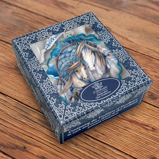 Mustangs Dream Catcher Journey Wreath Glass Ornament by J. Bergsma - Wildlife Holiday Decor - 759-637-JB