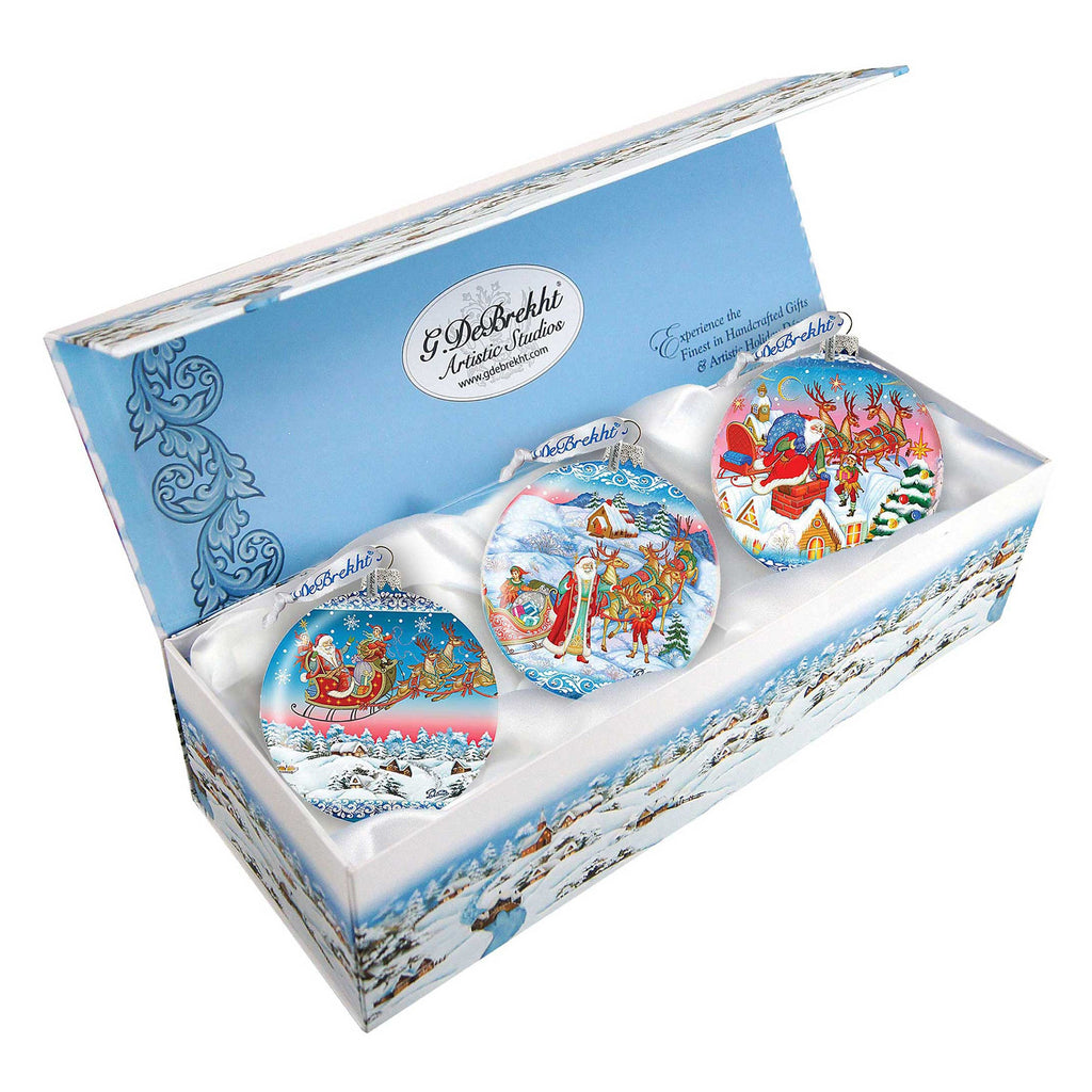 Christmas Is Coming Glass Ornament Set of 3 by G. DeBrekht - Christmas Santa Snowman Decor - 73741-S3