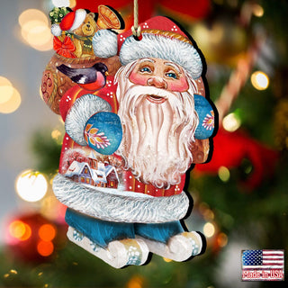 Coming to Town Santa Wooden Ornaments by G. DeBrekht - Christmas Santa Snowman Decor - 8117663