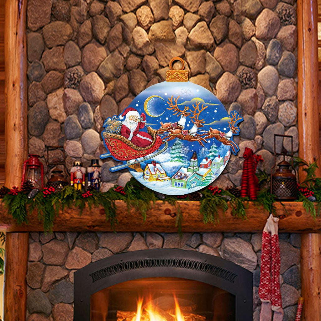 Up-Up and Away Santa Sleigh Ball Door Decor by G. DeBrekht - Christmas Santa Snowman Decor - 8112160H