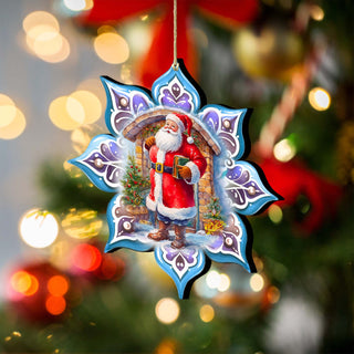 Santa with Book Snowflake Wooden Ornaments by G. Debrekht - Christmas Santa Snowman Decor - 8688420
