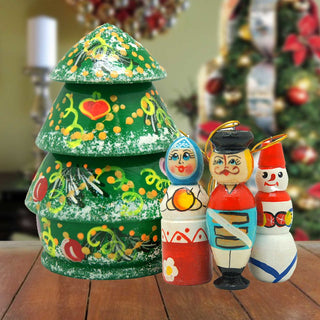 Christmas Tree Hand-Painted Doll with Set of Wooden Ornaments by G. DeBrekht - Christmas Decor - 110802-2