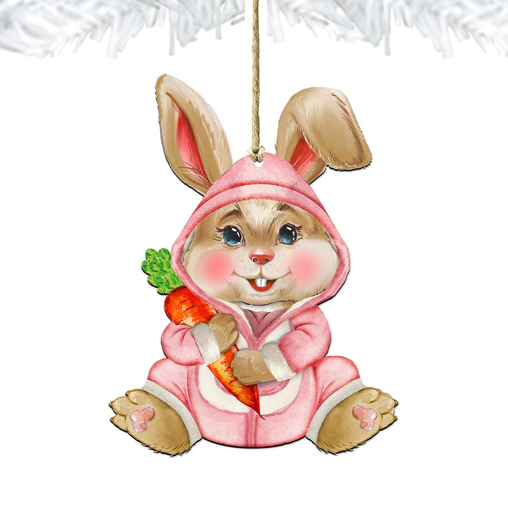 Carrot Baby Pink Bunny Wooden Ornaments by G.DeBrekht - Easter Spring Decor - 815432-3