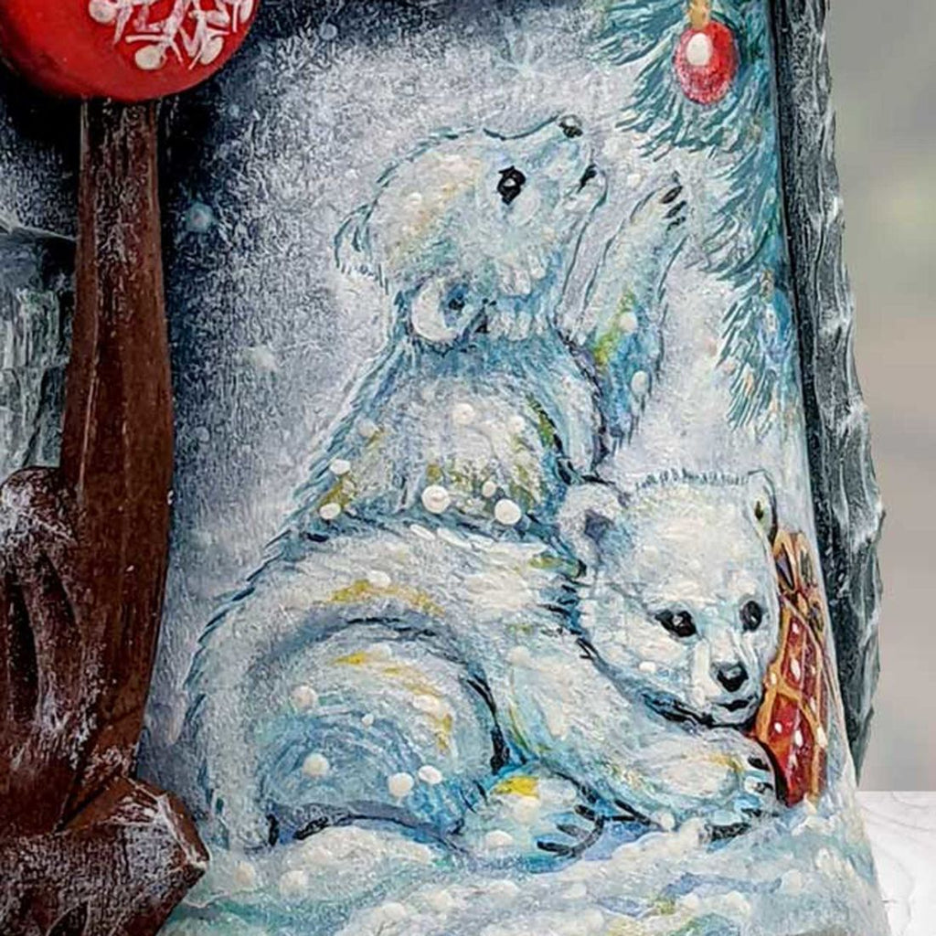 Santa and the Bear Cubs Santa Hand-Painted WOODCARVED Figurine by G. DeBrekht - Wildlife Holiday Decor - 821508-3