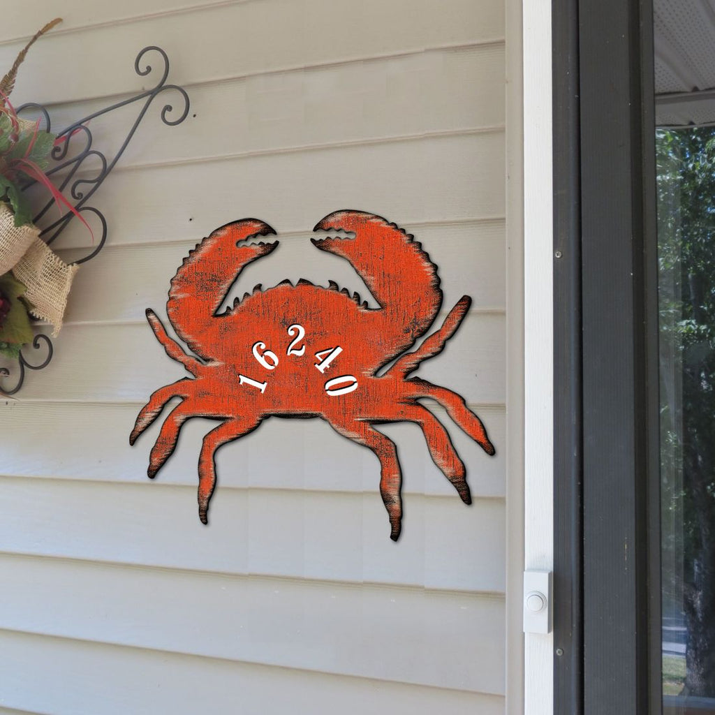 Crab Coastal Wooden Personalized House Number Sign - Coastal Sea-Life Decor - Handcrafted Wooden Handcrafted Wooden Address Sign - MA98511