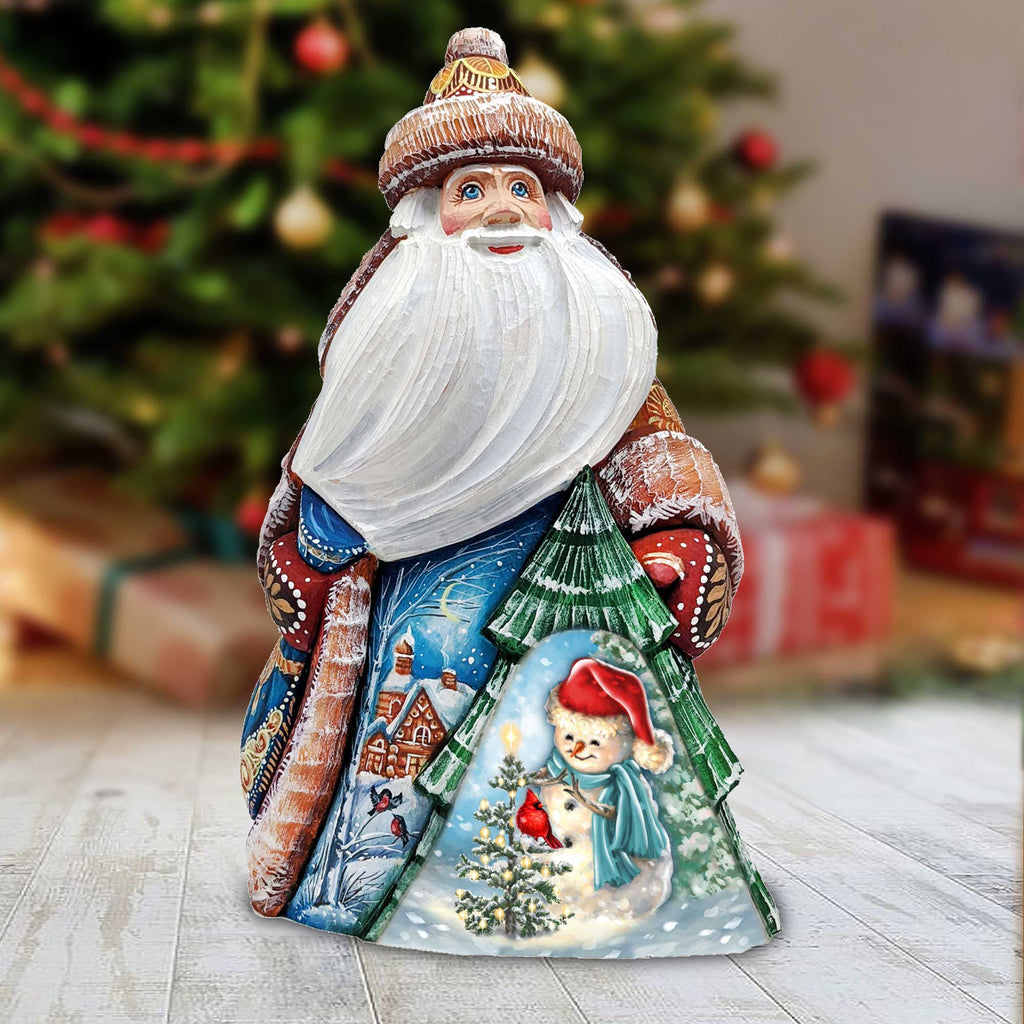 Glowing Snowman Santa Hand-Painted WOODCARVED Masterpiece Figurine by G. DeBrekht - Christmas Decor - 8205014-DG