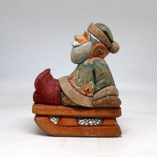 One-of-a-Kind Santa on Sleigh WOODCARVED Figurine 55x45x3 by G. Debrekht Handcrafted and Hand-Painted Collectible