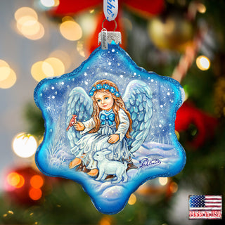 a glass ornament with an angel on it