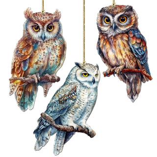 Night Owls Decorative Wooden Ornaments of 3 by G. Debrekht - Wildlife Decor - 8091004-S3