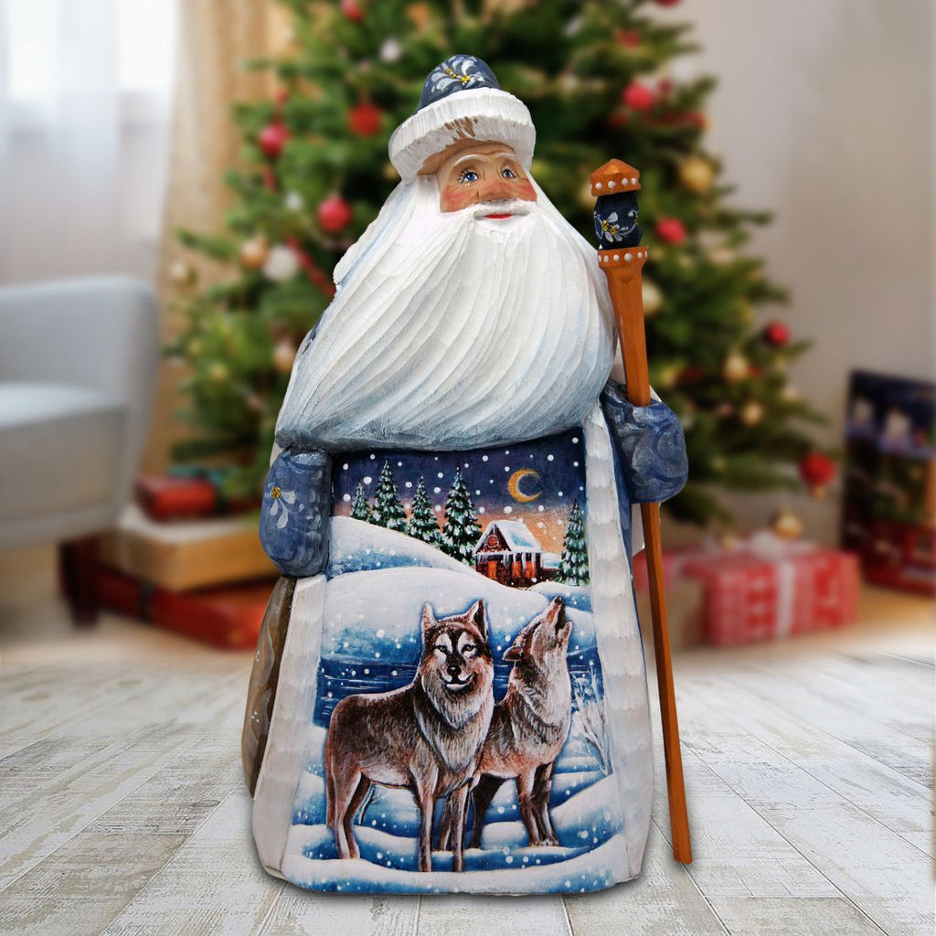 Winter Wolves Santa Hand-Painted WOODCARVED Masterpiece by G. DeBrekht - Wildlife Holiday Decor - 821592