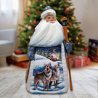 Winter Wolves Santa Hand-Painted WOODCARVED Masterpiece by G. DeBrekht - Wildlife Holiday Decor - 821592