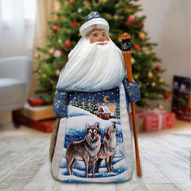 Winter Wolves Santa Hand-Painted WOODCARVED Masterpiece by G. DeBrekht - Wildlife Holiday Decor - 821592