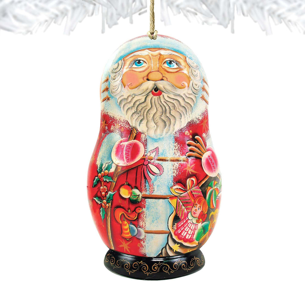 Gift Bag Santa Nesting Doll Wooden Ornaments by G. DeBrekht - Christmas Santa Snowman Decor - 8110715